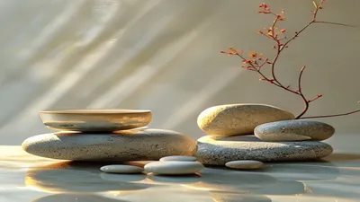 Soft zen still life with stones and tea.